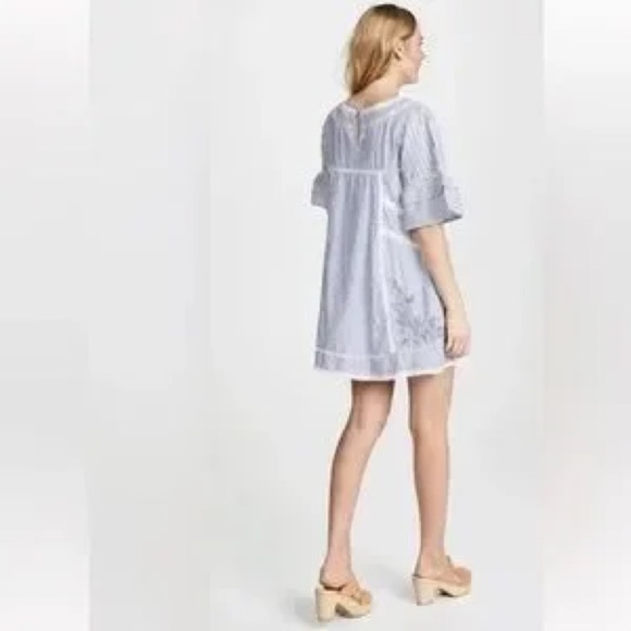 Free People Sunny Day Embroidered Shift Mini Dress Blue White Stripe Medium - Picture 2 of 11